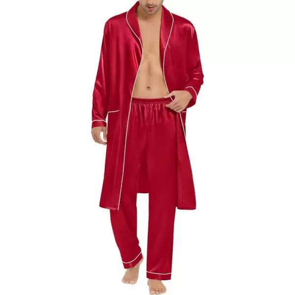 SWOMOG Mens Satin Robe Silky Kimono Bathrobe Set Lightweight Soft Loungewear Nightwear0red