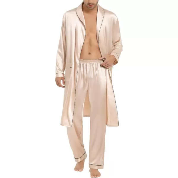 SWOMOG Mens Satin Robe Silky Kimono Bathrobe Set Lightweight Soft Loungewear NightwearChampagne