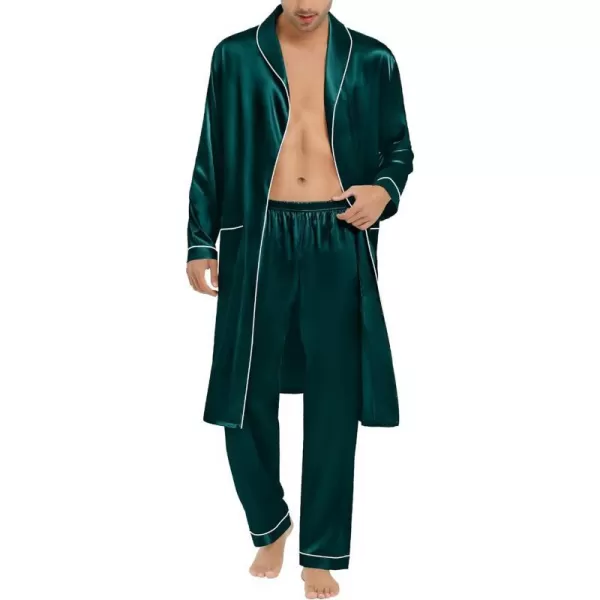 SWOMOG Mens Satin Robe Silky Kimono Bathrobe Set Lightweight Soft Loungewear NightwearDark Green