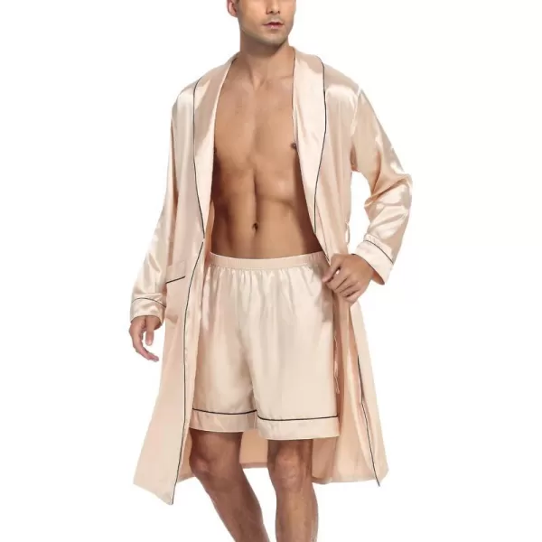 SWOMOG Mens Satin Robe Silky Kimono Bathrobe with Shorts Set Lightweight Soft Loungewear NightwearChampagne