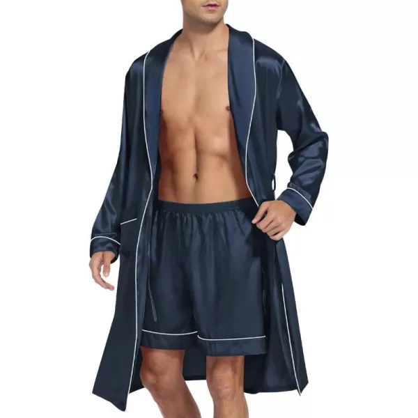 SWOMOG Mens Satin Robe Silky Kimono Bathrobe with Shorts Set Lightweight Soft Loungewear NightwearDark Grey