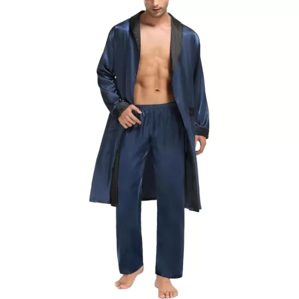 SWOMOG Mens Satin Robe with Pants Set Silky Kimono Bathrobe Lightweight Soft Sleepwear LoungewearDark Gray