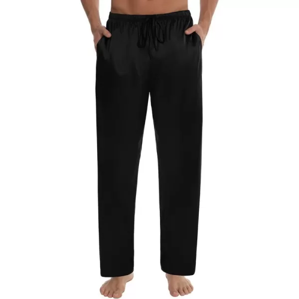 SWOMOG Mens Satin Silk Pajama Pant Long Pj Bottoms Soft Lounge Sleep Pants with PocketsA Black