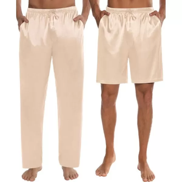 SWOMOG Mens Satin Silk Pajama Pant Long Pj Bottoms Soft Lounge Sleep Pants with PocketsC Champagne With Button Fly