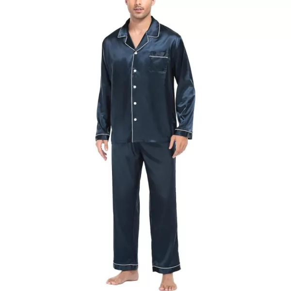 SWOMOG Mens Silk Satin Pajamas Long Sleeve Loungewear Twopiece Sleepwear ButtonDown Pj SetDeep Grey