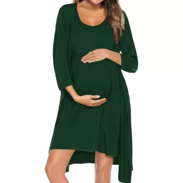 SWOMOG Nursing Robes Maternity Dress 2 Piece Nightgown for Breastfeeding 3in1 Hospital Labor Delivery Bathrobe Nursing DressArmy Green