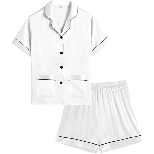 SWOMOG Satin Kid Pajamas for Girls Silk Pjs Set with 2 Pockets Boys Sleepwear Buttonup Lounge Sets Short Sleeve NightwearWhite