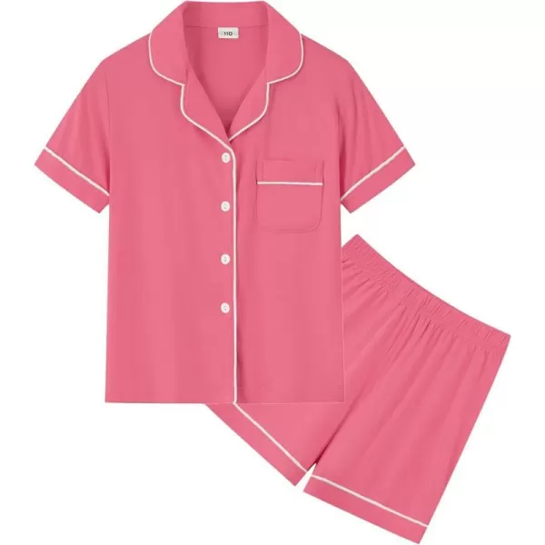 SWOMOG Unisex Girls Boys Modal Pajamas Set ButtonDown PJs Short Sleeve Sleepwear TwoPiece Lounge SetsCoral