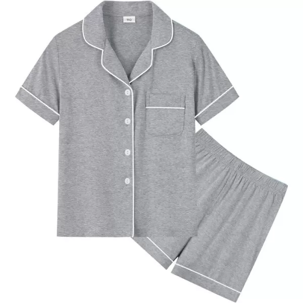 SWOMOG Unisex Girls Boys Modal Pajamas Set ButtonDown PJs Short Sleeve Sleepwear TwoPiece Lounge SetsGray