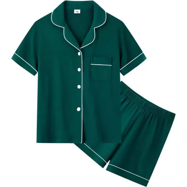 SWOMOG Unisex Girls Boys Modal Pajamas Set ButtonDown PJs Short Sleeve Sleepwear TwoPiece Lounge SetsGreen