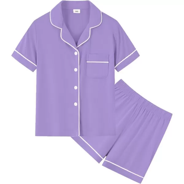 SWOMOG Unisex Girls Boys Modal Pajamas Set ButtonDown PJs Short Sleeve Sleepwear TwoPiece Lounge SetsPurple