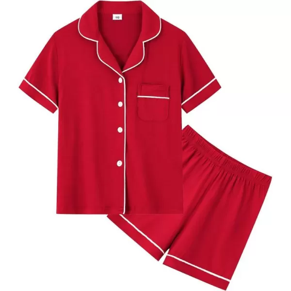 SWOMOG Unisex Girls Boys Modal Pajamas Set ButtonDown PJs Short Sleeve Sleepwear TwoPiece Lounge SetsRed