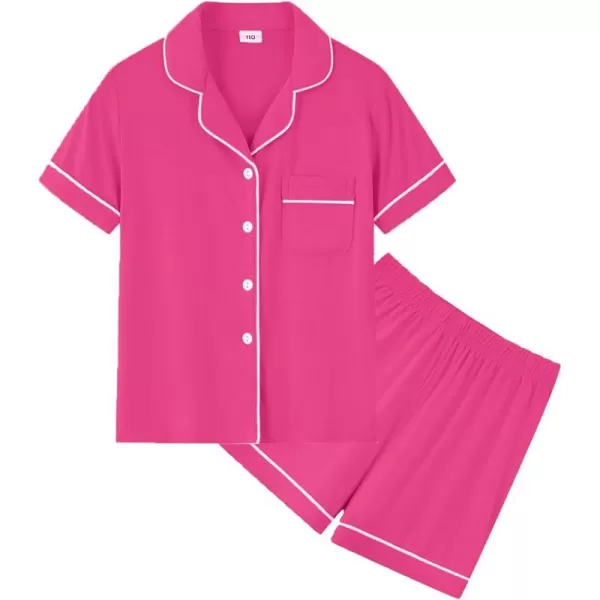 SWOMOG Unisex Girls Boys Modal Pajamas Set ButtonDown PJs Short Sleeve Sleepwear TwoPiece Lounge SetsRosered