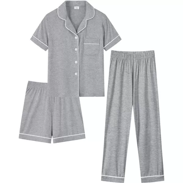 SWOMOG Unisex Kids 3pcs Pajama Set Soft Modal Button Down Sleepwear for Boys Girls Lounge SetsGray