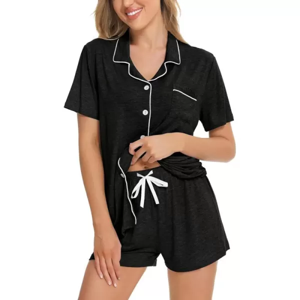 SWOMOG Womens Button Down Pajamas Set Short Sleeve Sleepwear Bride Soft Pj Lounge Sets SXXLBlack Grey