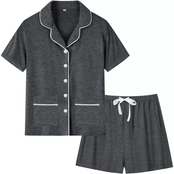 SWOMOG Womens Button Down Pajamas Set with 2 Pockets Short Sleeve Sleepwear Pjs Shorts Set Soft LoungewearDeep Grey