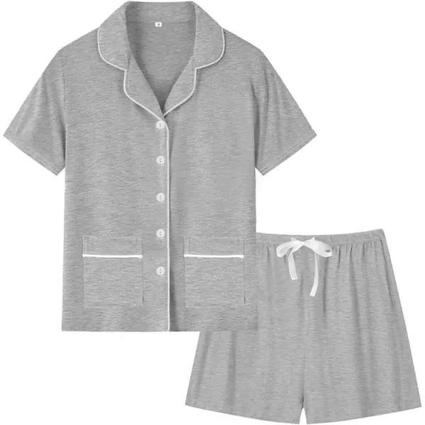 SWOMOG Womens Button Down Pajamas Set with 2 Pockets Short Sleeve Sleepwear Pjs Shorts Set Soft LoungewearGrey