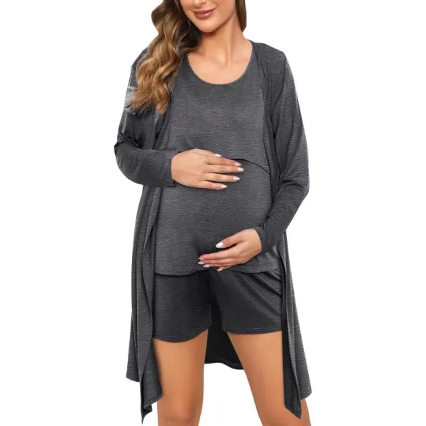 SWOMOG Womens Maternity Nursing Robe Set 3 Piece Pajamas for Breastfeeding 3 in 1 Pregnancy Labor Delivery Hospital PjsDeep Grey