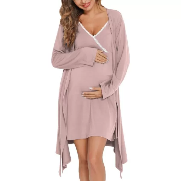 SWOMOG Womens Maternity Robe 2 Piece Nursing Nightgown for Breastfeeding 3 in 1 Labor Delivery Nursing Dress Lace BathrobeCtar