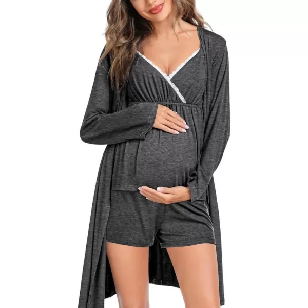 SWOMOG Womens Maternity Robe Set 3 Piece Nursing Pajamas for Breastfeeding 3 in 1 Labor Delivery Hospital Pregnancy PjsDeep Grey