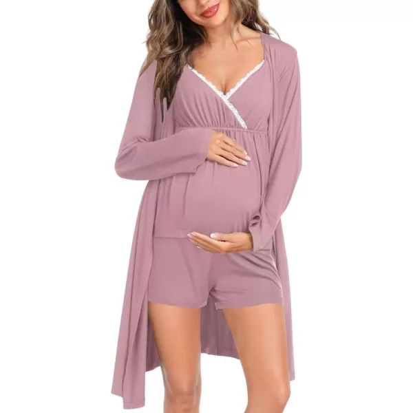 SWOMOG Womens Maternity Robe Set 3 Piece Nursing Pajamas for Breastfeeding 3 in 1 Labor Delivery Hospital Pregnancy PjsTaro Purple