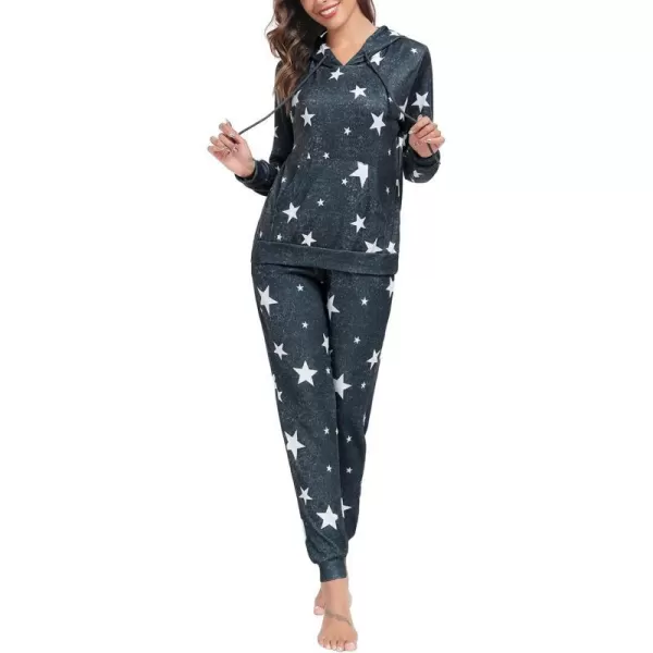 SWOMOG Womens Pajama Set Pullover Hoodie Pajamas Long Sleeve Warm Pjs with Kangaroo Pocket 2 Piece SleepwearDark Grey