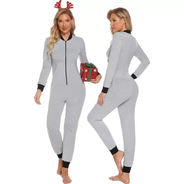 SWOMOG Womens Pajamas Jumpsuits Zipup Hoodie Union Jumpsuit Romper Sexy Onesie Long Sleeve Bodysuits One Piece SleepwearZgreynot Hooded