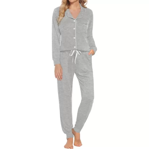 SWOMOG Womens Pajamas Set Long Sleeve Sleepwear Button Down Nightwear Soft Joggers PJs Sets with Pockets Lounge SetsGrey