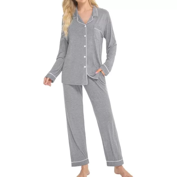 SWOMOG Womens Pajamas Set Long Sleeve Sleepwear Button Down Nightwear Soft Pj Lounge SetsAgrey