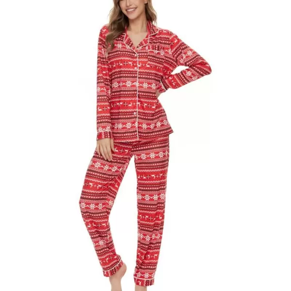 SWOMOG Womens Pajamas Set Long Sleeve Sleepwear Button Down Nightwear Soft Pj Lounge SetsElk and Snow