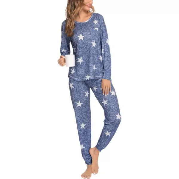 SWOMOG Womens Pajamas Set Long Sleeve Sleepwear with Pants 2 Pieces Cozy Modal Loungewear Pj Set03navy Bluewhite Star