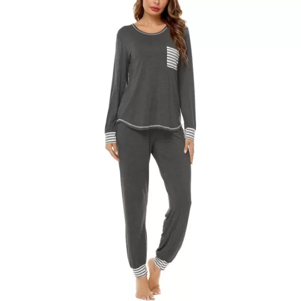 SWOMOG Womens Pajamas Set Long Sleeve Sleepwear with Pants 2 Pieces Cozy Modal Loungewear Pj Set0deep Grey