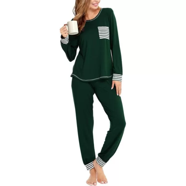 SWOMOG Womens Pajamas Set Long Sleeve Sleepwear with Pants 2 Pieces Cozy Modal Loungewear Pj Set0green