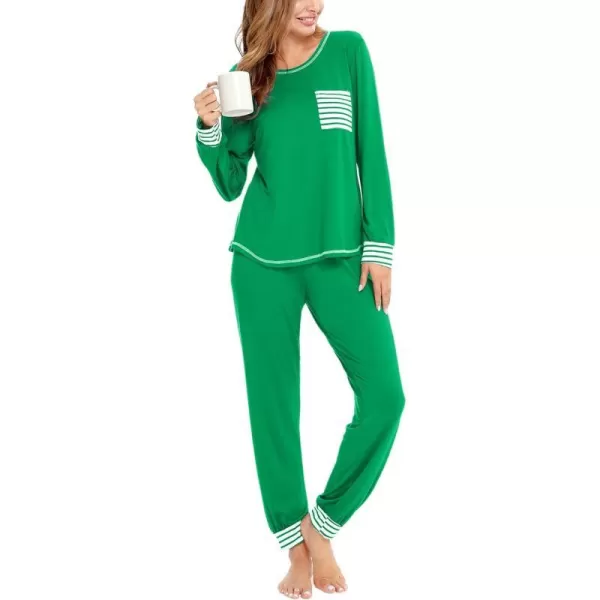 SWOMOG Womens Pajamas Set Long Sleeve Sleepwear with Pants 2 Pieces Cozy Modal Loungewear Pj Set0light Green