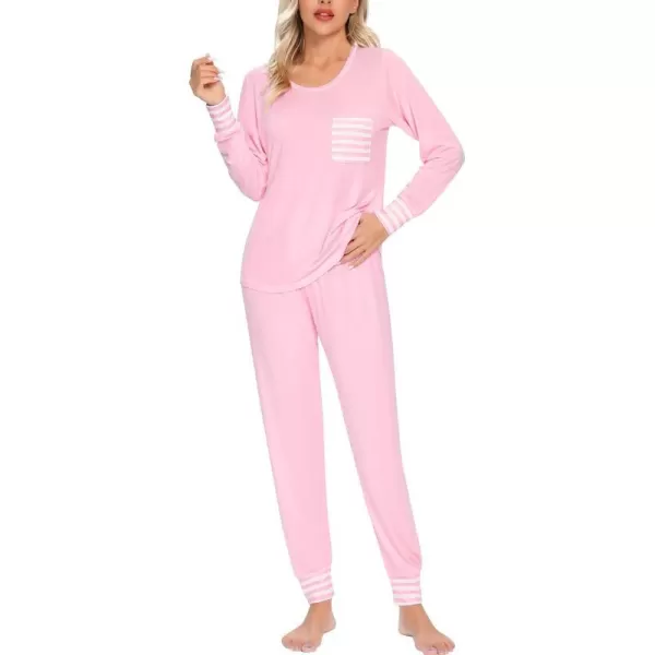 SWOMOG Womens Pajamas Set Long Sleeve Sleepwear with Pants 2 Pieces Cozy Modal Loungewear Pj Set0pink