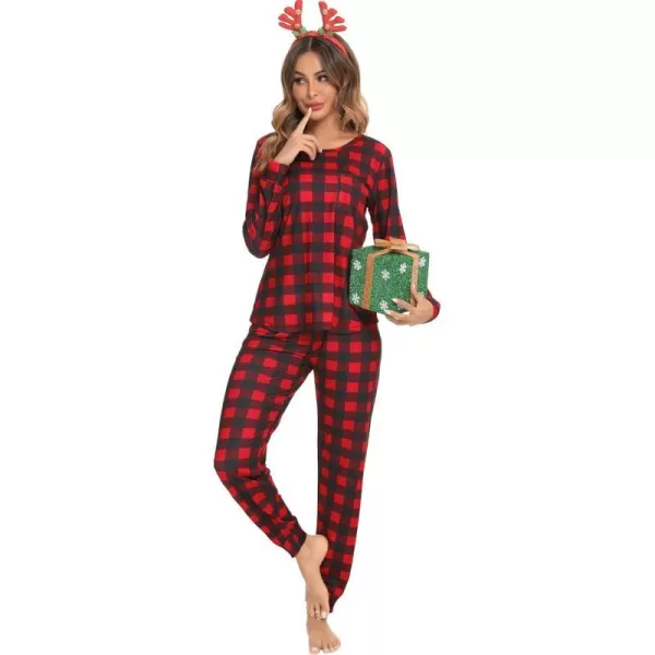 SWOMOG Womens Pajamas Sets Long Sleeve Top with Plaid Pants Soft Sleepwear 2 Piece Pjs Joggers Loung Set with PocketsSWOMOG Womens Pajamas Sets Long Sleeve Top with Plaid Pants Soft Sleepwear 2 Piece Pjs Joggers Loung Set with Pockets