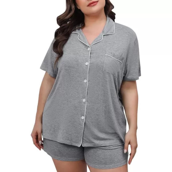 SWOMOG Womens Plus Size Pajamas Set Button Down Tops Short Sleeve Sleepwear Soft Pajama Shorts 2 Pcs Lounge Sets With PocketGary