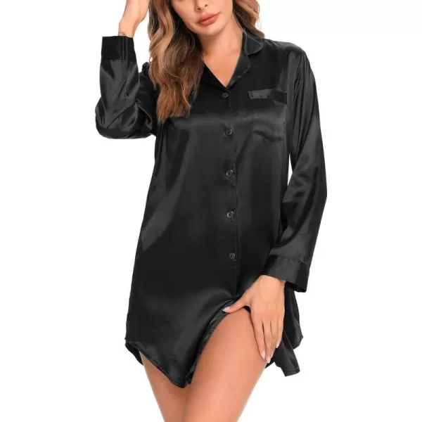 SWOMOG Womens Satin Sleepshirt long Sleeve Nightshirt Button Down Nightgown Silk SleepwearSWOMOG Womens Satin Sleepshirt long Sleeve Nightshirt Button Down Nightgown Silk Sleepwear