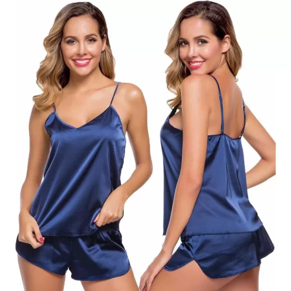 SWOMOG Womens Sexy Lingerie Silk Satin Pajamas Cami Shorts Set Sleepwear BlueSWOMOG Womens Sexy Lingerie Silk Satin Pajamas Cami Shorts Set Sleepwear Blue