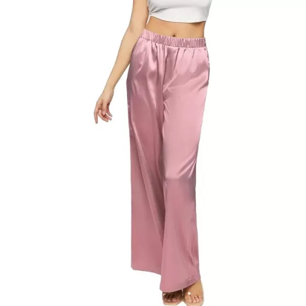 SWOMOG Womens Silk Satin Pajama Pants Longs Silky Sleep Pants Loungewear Trousers Elastic Waist Lounge Pj BottomsMisty Rose