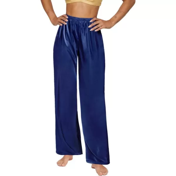 SWOMOG Womens Silk Satin Pajama Pants Longs Silky Sleep Pants Loungewear Trousers Elastic Waist Lounge Pj BottomsNavy Blue