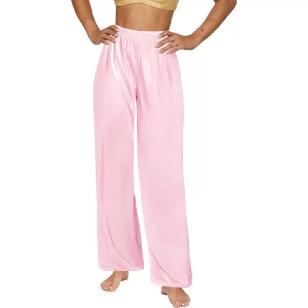 SWOMOG Womens Silk Satin Pajama Pants Longs Silky Sleep Pants Loungewear Trousers Elastic Waist Lounge Pj BottomsPink