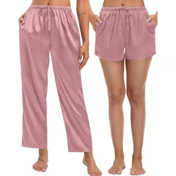 SWOMOG Womens Silk Satin Pajama Pants Soft Long Lounge Pant Drawstring Trousers Casual Sleepwear Pj Bottoms with Pockets2 Pack  Misty Rose