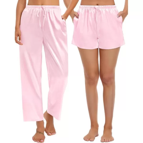 SWOMOG Womens Silk Satin Pajama Pants Soft Long Lounge Pant Drawstring Trousers Casual Sleepwear Pj Bottoms with Pockets2 Pack  Pink