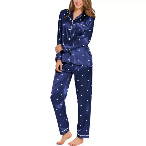 SWOMOG Womens Silk Satin Pajamas Loungewear Twopiece Sleepwear ButtonDown Pj SetPattern 1