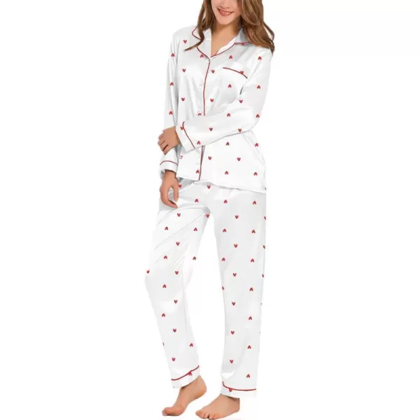 SWOMOG Womens Silk Satin Pajamas Loungewear Twopiece Sleepwear ButtonDown Pj SetPattern 4