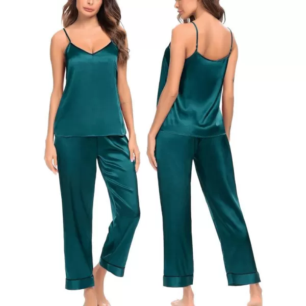 SWOMOG Womens Silk Satin Pajamas Set 2 Pcs Pj Sets Bridesmaid Pjs Cami Top and Pants Sleepwear1green