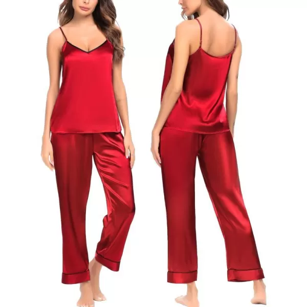 SWOMOG Womens Silk Satin Pajamas Set 2 Pcs Pj Sets Bridesmaid Pjs Cami Top and Pants Sleepwear1red