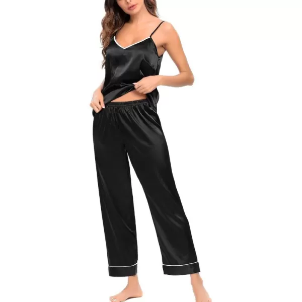 SWOMOG Womens Silk Satin Pajamas Set 2 Pcs Pj Sets Bridesmaid Pjs Cami Top and Pants SleepwearAblack