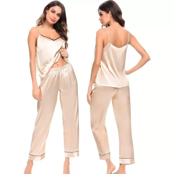 SWOMOG Womens Silk Satin Pajamas Set 2 Pcs Pj Sets Bridesmaid Pjs Cami Top and Pants SleepwearChampagne